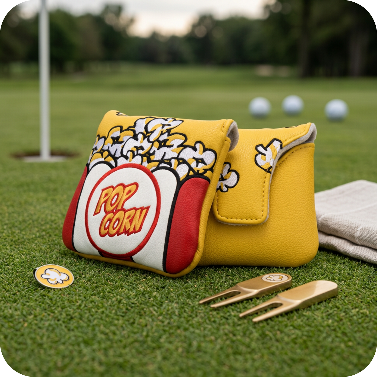 Couvre-putter de golf rigolo design Pop Corn - Accessoire original
