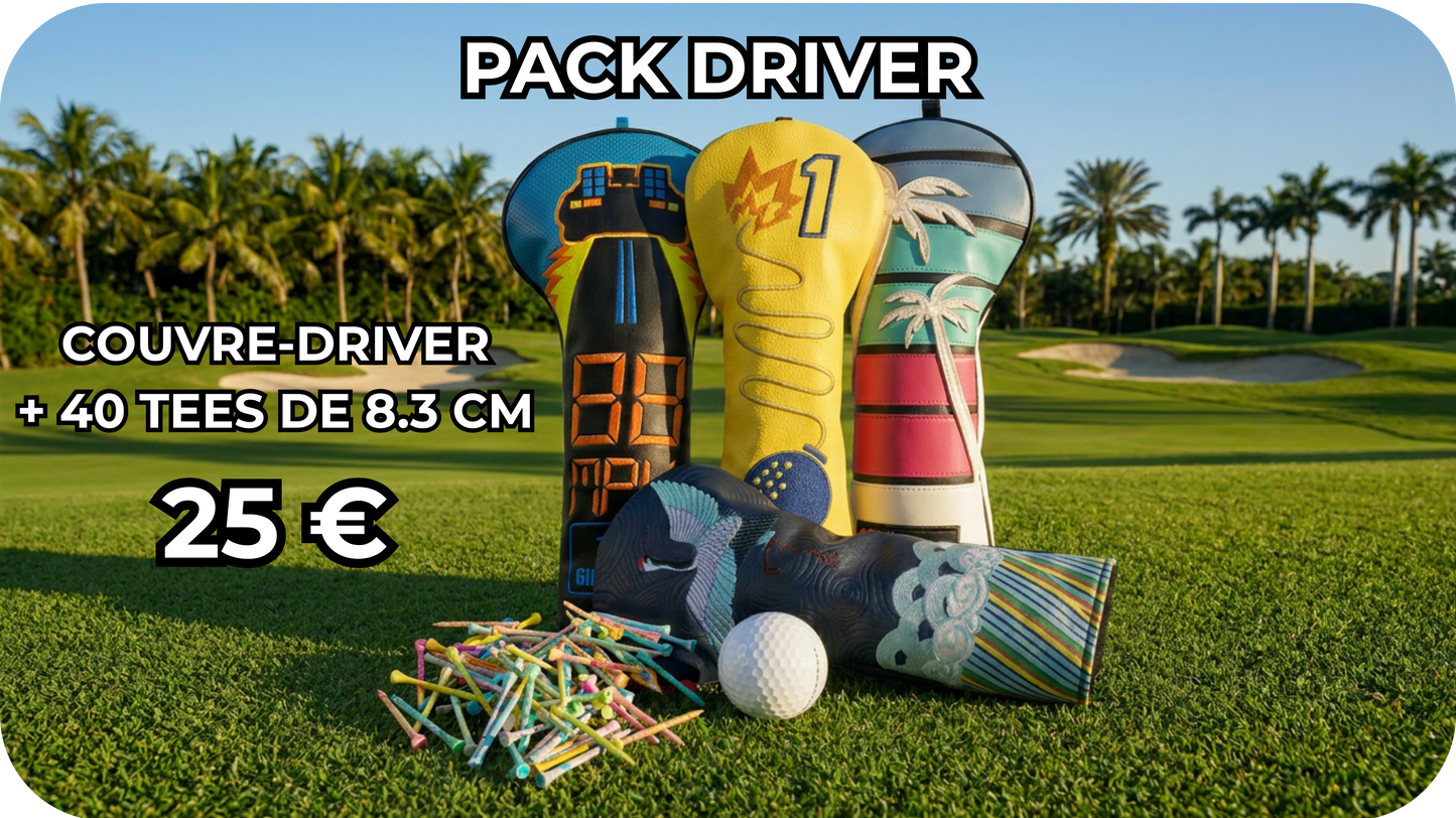 Pack Driver Golf - Couvre-chef de protection et 40 tees de golf 8.3cm
