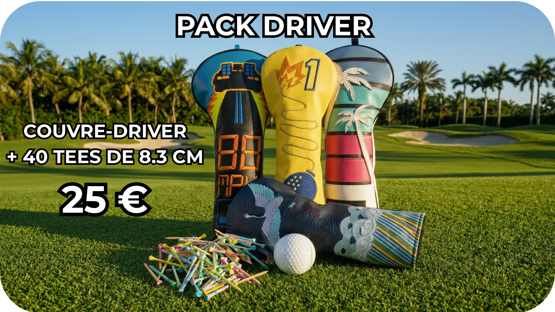 Pack Driver Golf - Couvre-chef de protection et 40 tees de golf 8.3cm