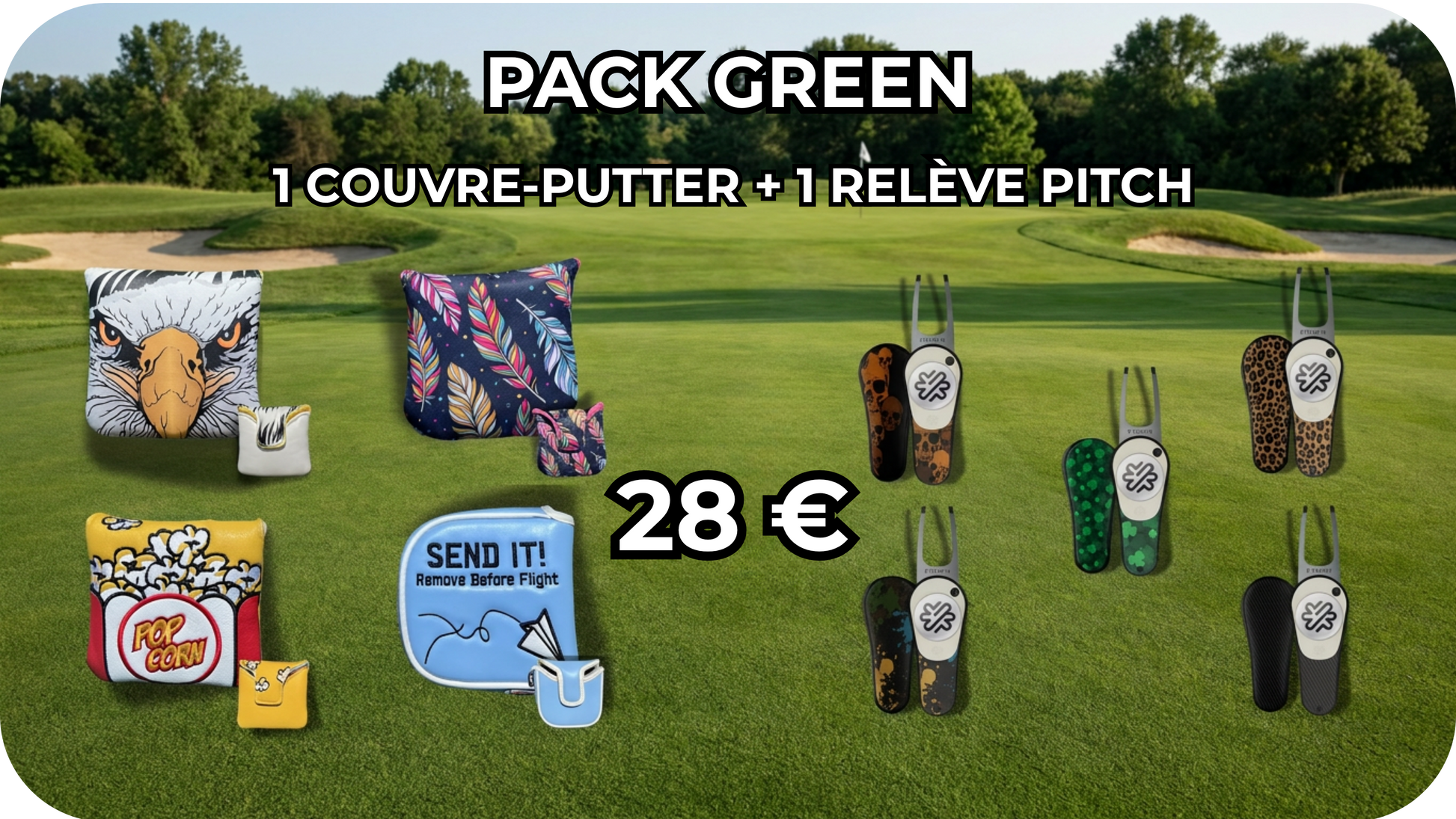 Pack Green - 1 couvre putter et 1 relève pitch