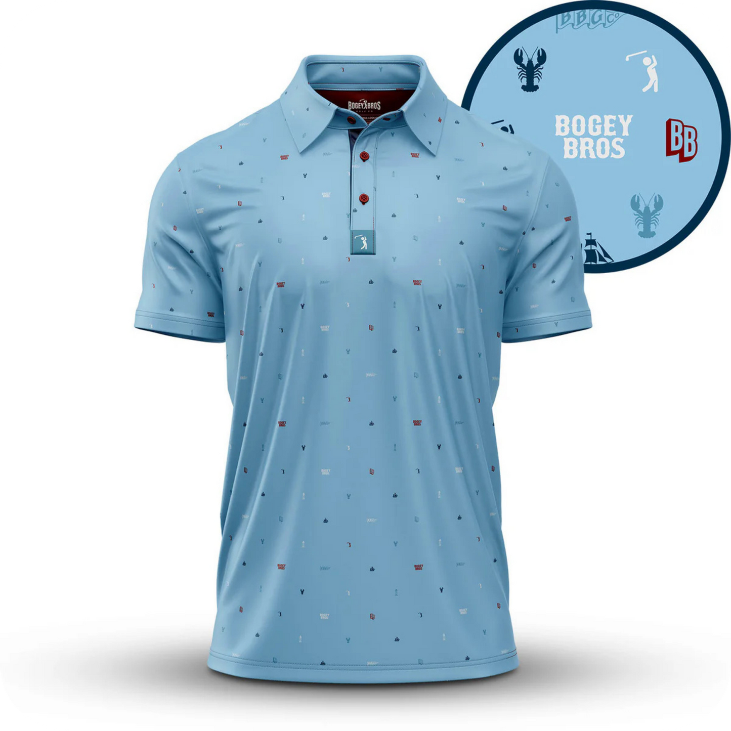 Polo de golf original bleu ciel pour homme AZUR - Marque Bogey Bros importé US