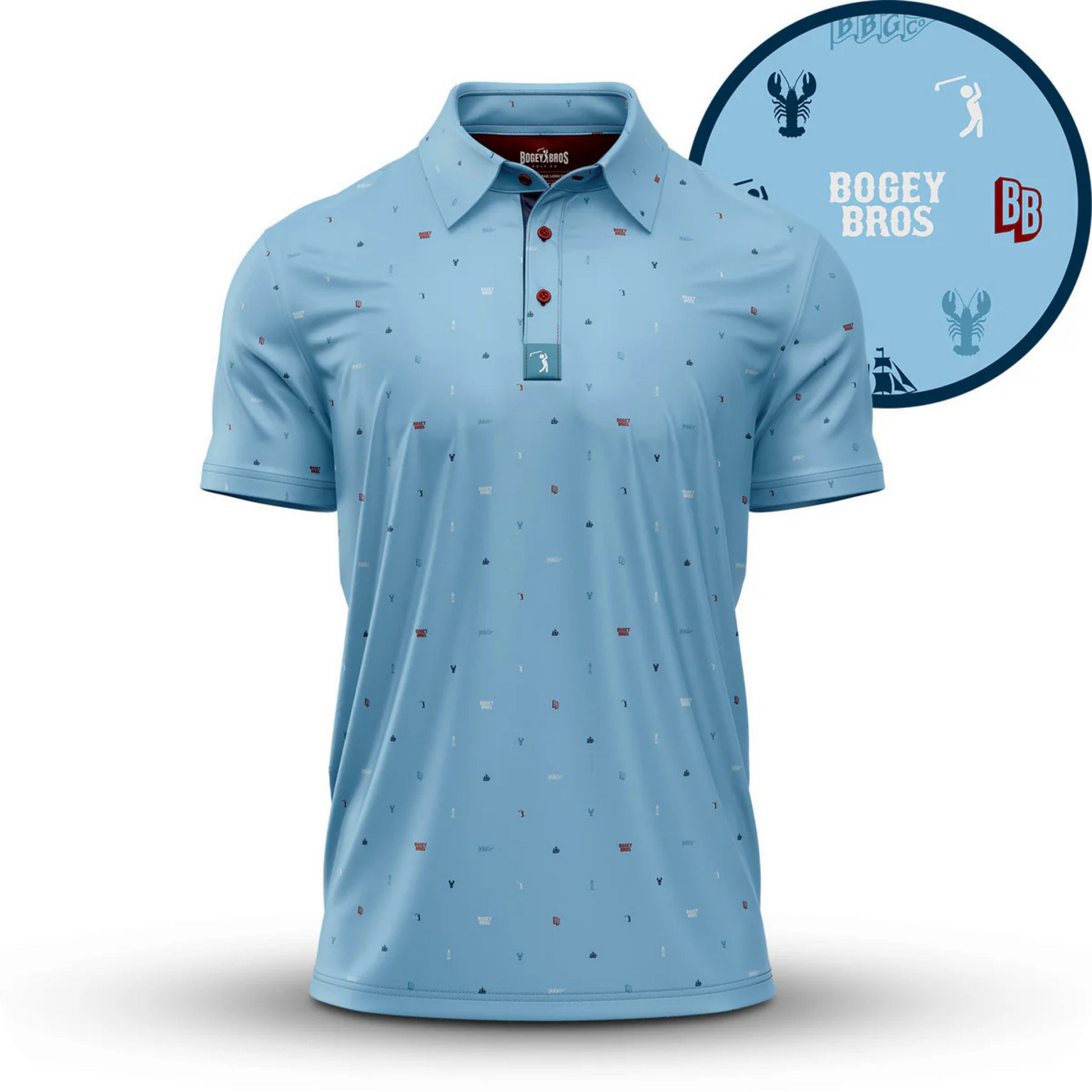 Polo de golf original bleu ciel pour homme AZUR - Marque Bogey Bros importé US