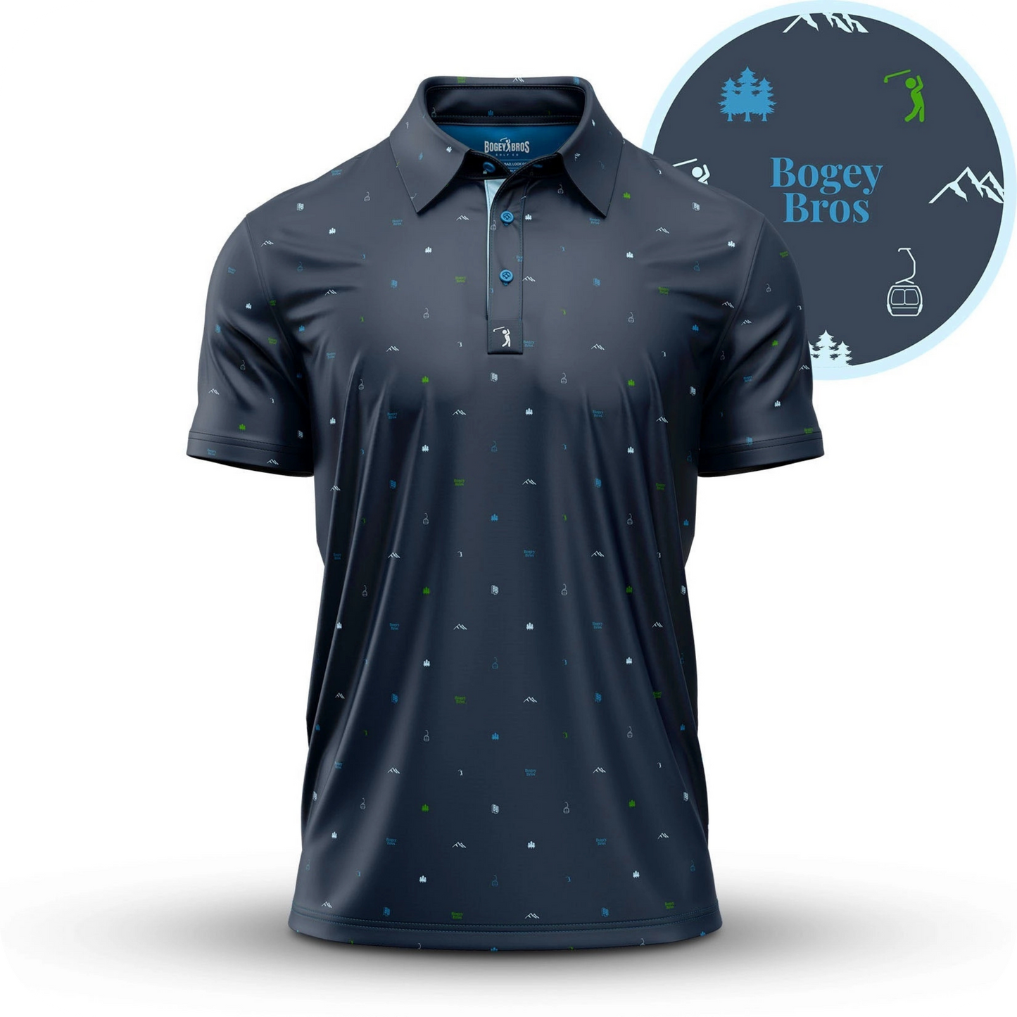 Polo de golf original bleu pour homme MOUTAIN - Marque Bogey Bros importé US