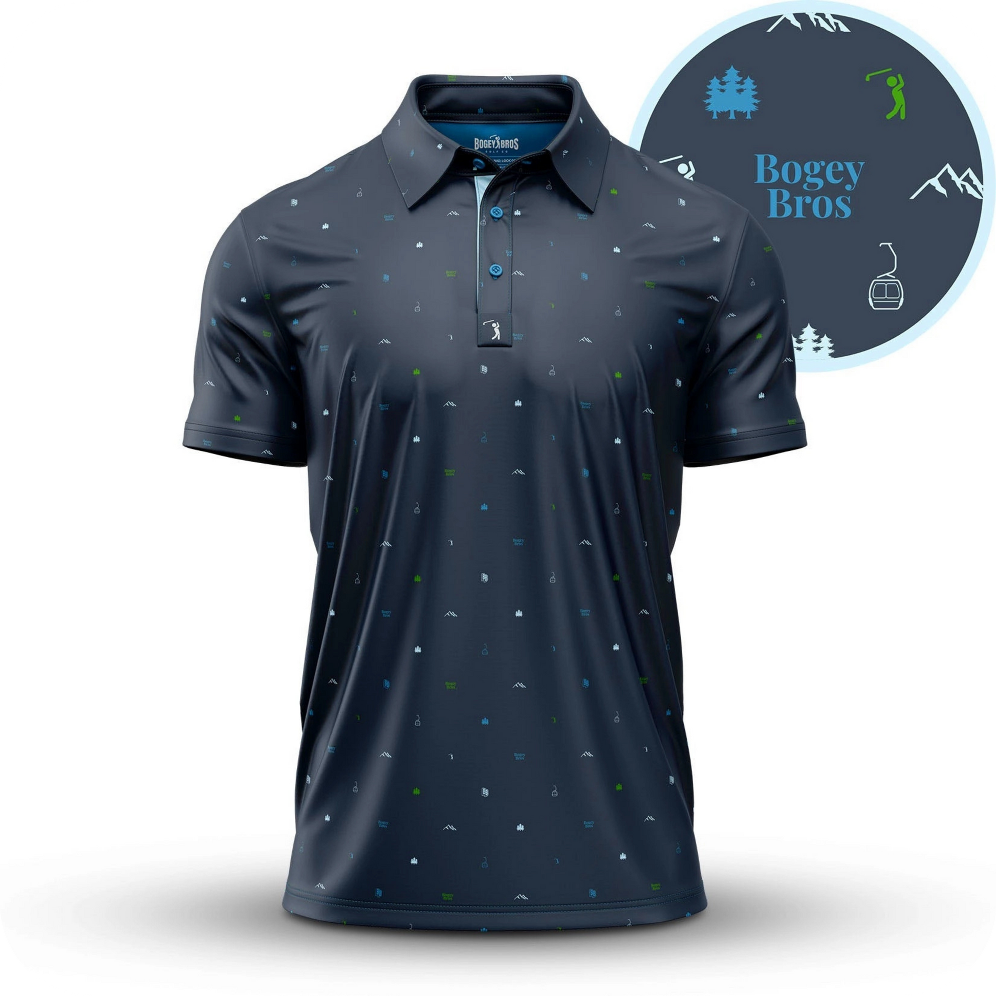 Polo de golf original bleu pour homme MOUTAIN - Marque Bogey Bros importé US